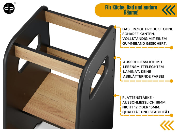 Lernturm Montessori 3-fach höhenverstellbar Holz ab 1 Jahr Schwarz/Eiche - Bild 4