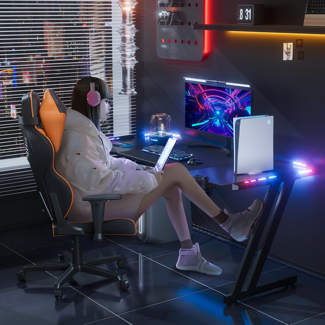Gaming Tisch mit RGB-LED 120x60 cm schwarz, Monitorarm-kompatibel - Bild 2