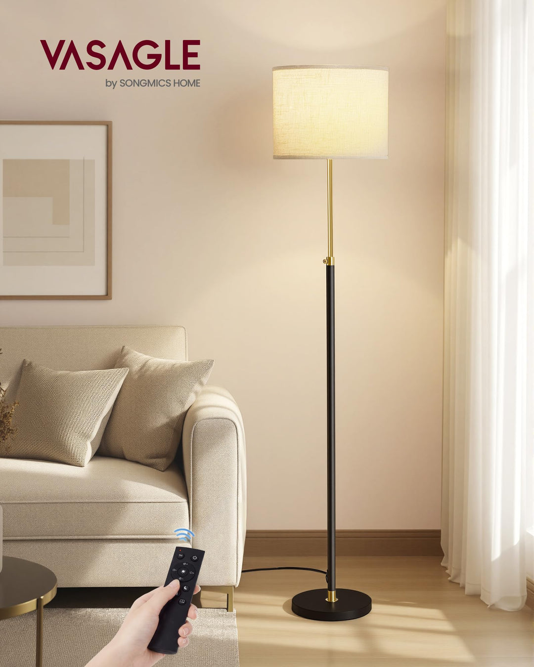 Stehlampe höhenverstellbar 140-170 cm Stoffschirm mit Fernbedienung - Bild 2