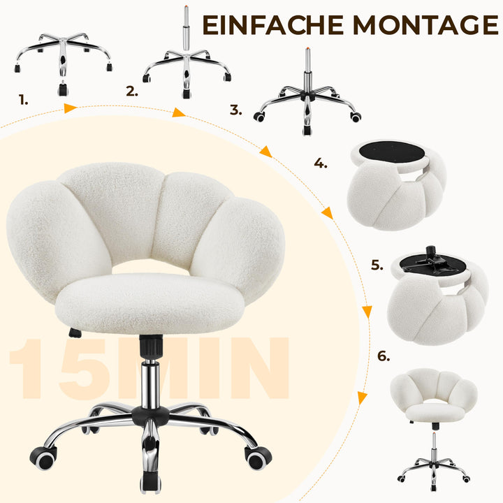 Schreibtischstuhl Wolkenform Bouclé Weiss Höhenverstellbar 136 kg - Bild 9