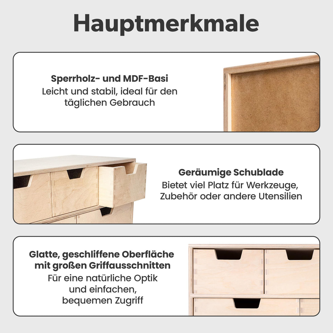 Schubladenbox Holz 6 Schubladen Organizer 42x20x28,5 cm - Bild 6