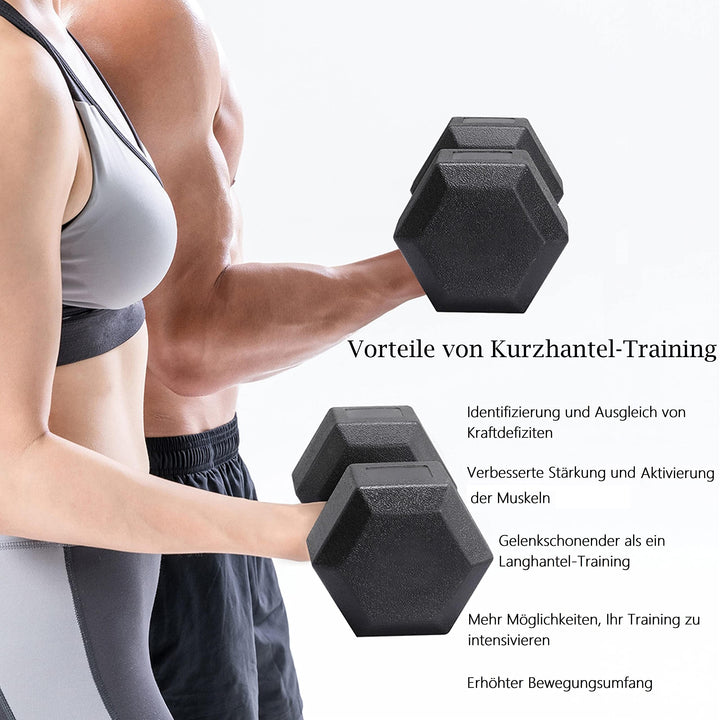 Kurzhantel-Set 2x7,5 kg Gusseisen mit PVC-Beschichtung sechseckig - Bild 7