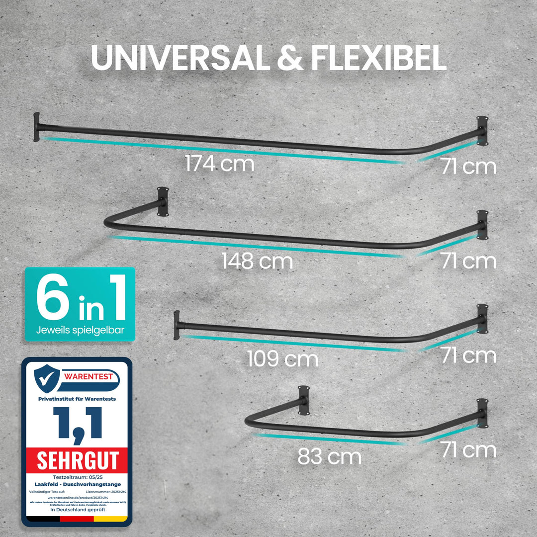 Duschvorhangstange L-Form U-Form 6-in-1 Aluminium mit 12 Ringen - Bild 2