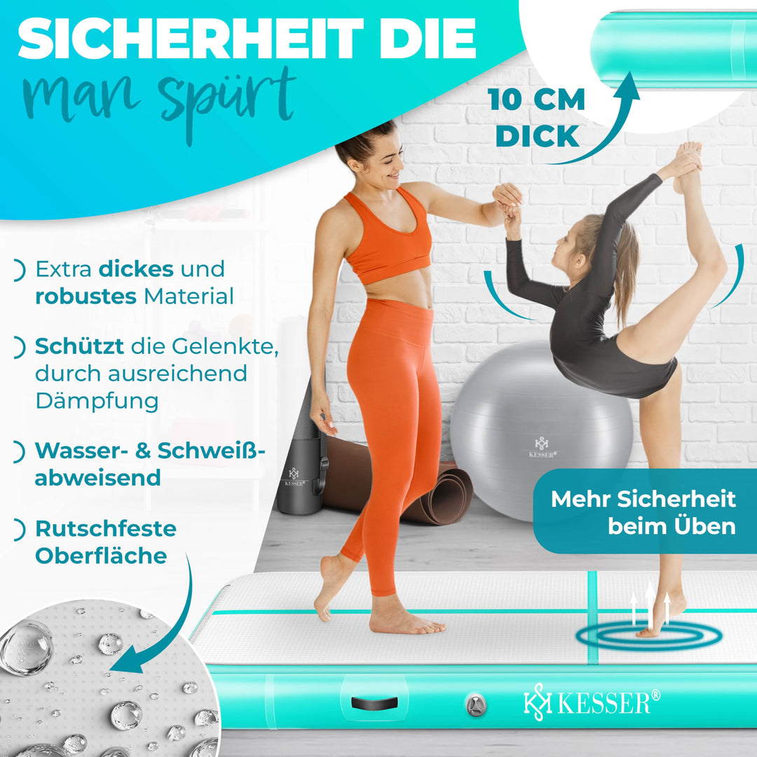 Airtrack aufblasbar 300x100x10 cm Turnmatte Mint mit Pumpe - Bild 4