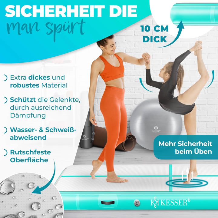 Airtrack aufblasbar 300x100x10 cm Turnmatte Mint mit Pumpe - Bild 4