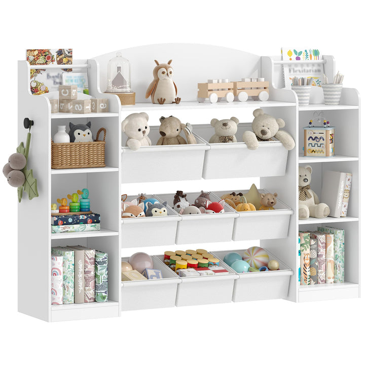 Kinderzimmerregal 9 Fächer 8 Boxen mit Haken 30x140x104 cm Weiss