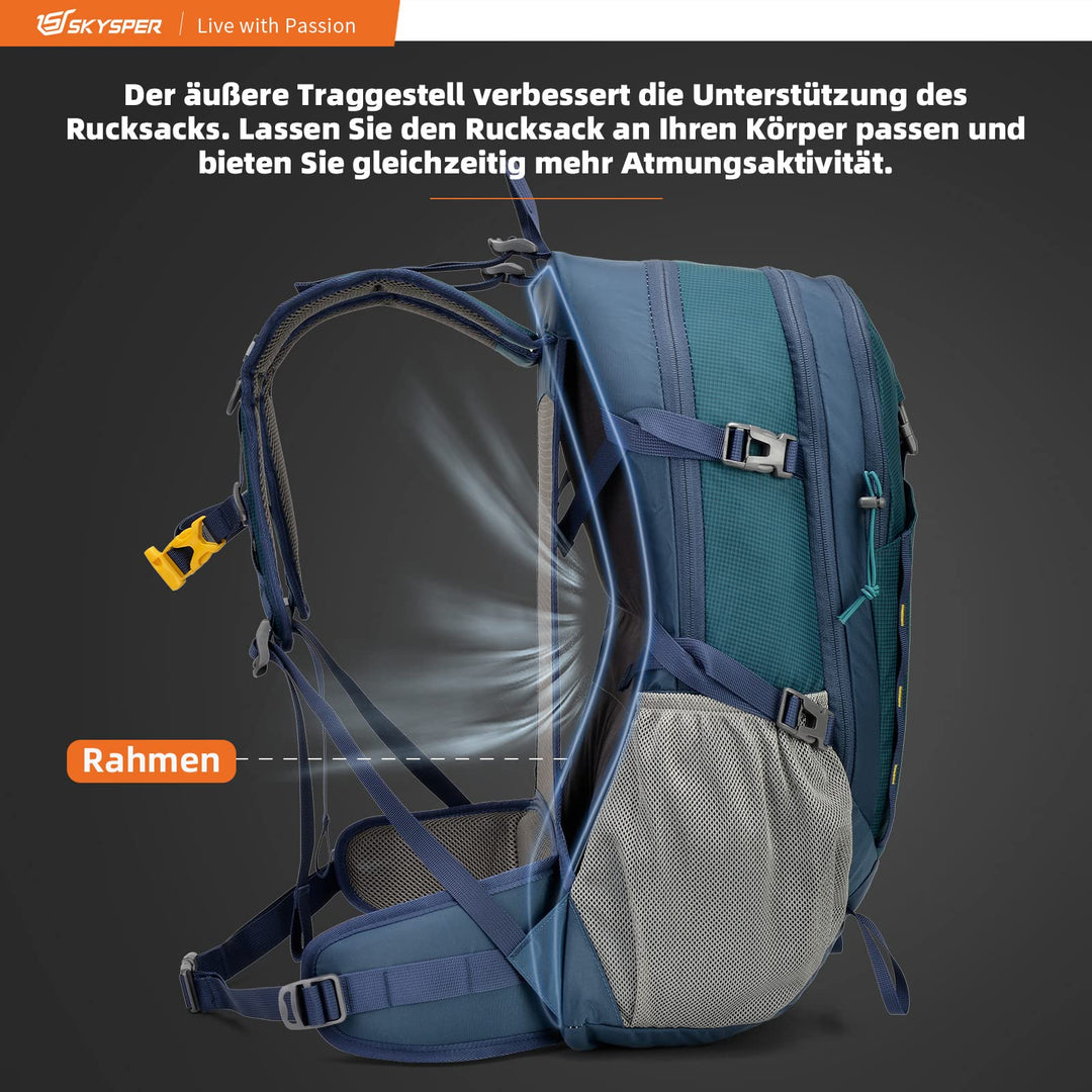 Wanderrucksack 30L mit Netzrücken und Hüftgurt für Trekking - Bild 3