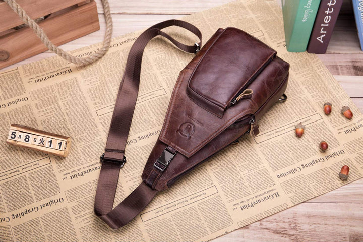 Leder Sling Bag Herren Rindleder Umhängetasche Retro Braun - Bild 2