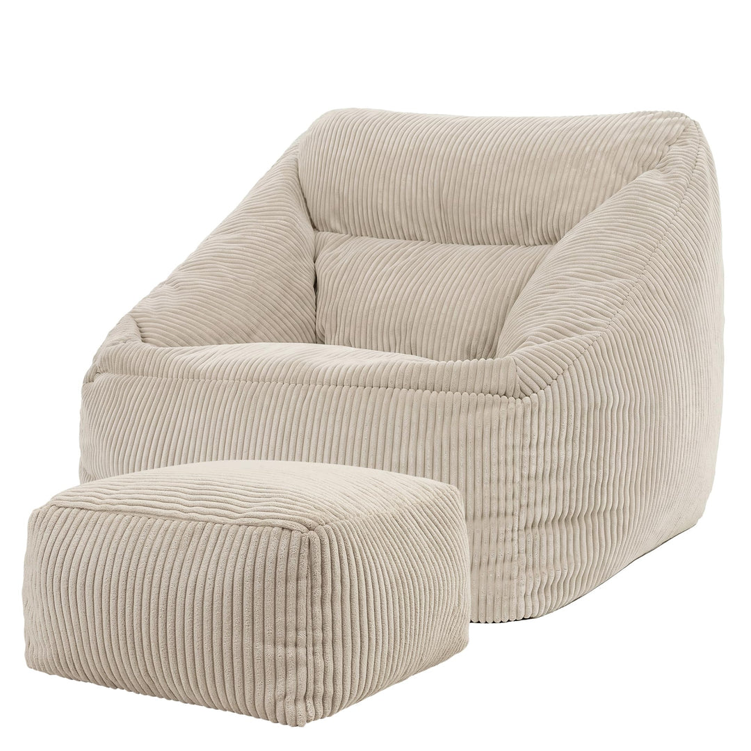 Sitzsack Sessel mit Hocker Cord-Stoff beige 97x84x73 cm - Bild 7