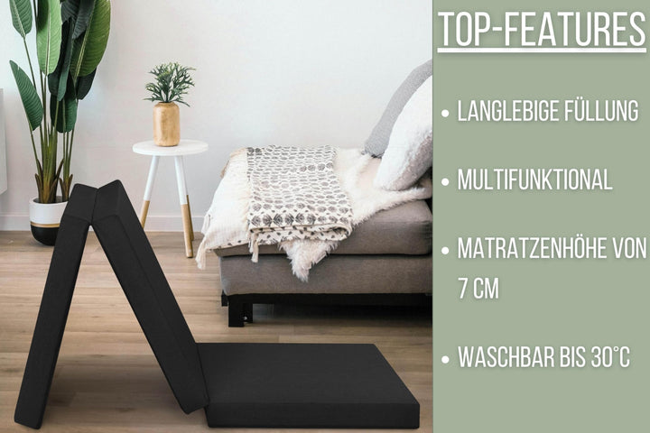 Klappmatratze 3-teilig 190x60 cm faltbar mit Mikrofaserbezug - Bild 6