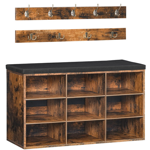 Schuhbank mit 9 Fächern und Wandgarderobe 9 Haken Vintage