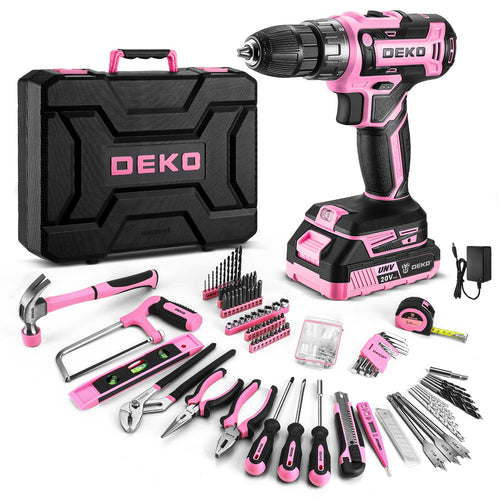Werkzeugkoffer mit Akkuschrauber 20V 186-teilig Rosa