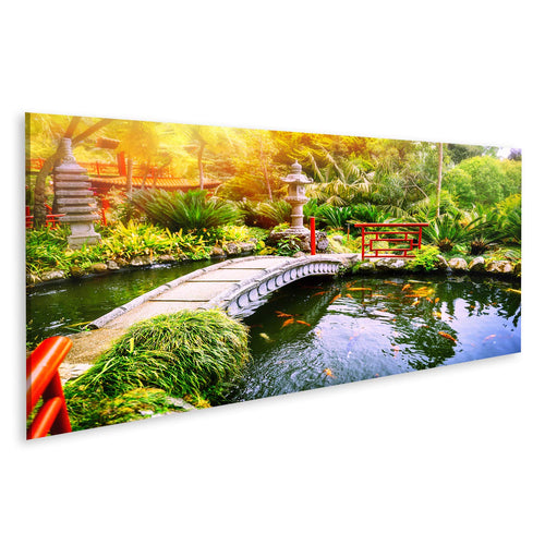 Leinwandbild Japanischer Garten Koi-Teich Panorama 120x40cm