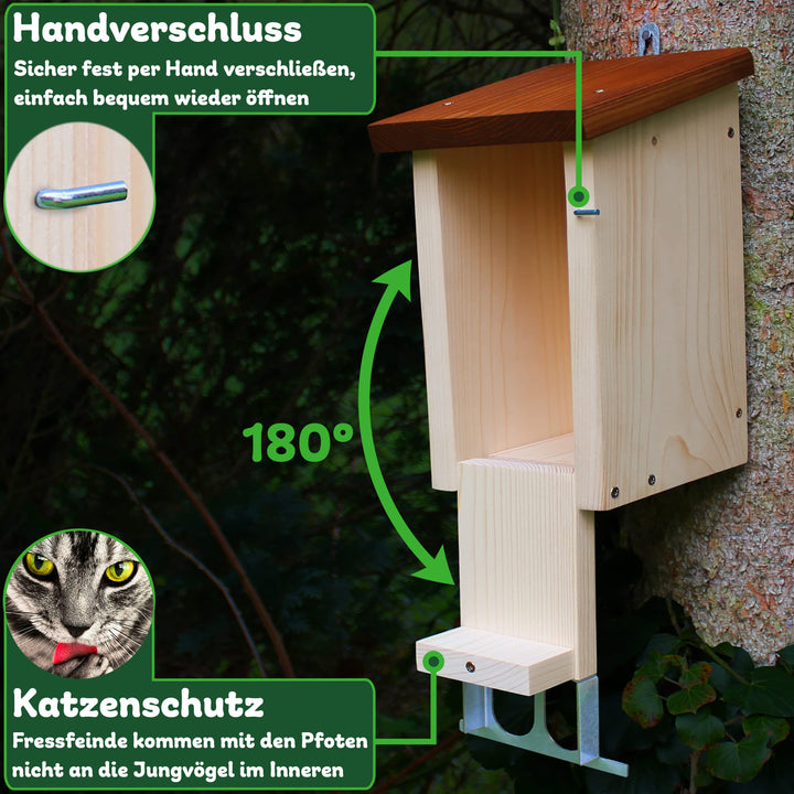 Nistkasten Rotkehlchen Rotschwänzchen Massivholz mit Marderschutz - Bild 4