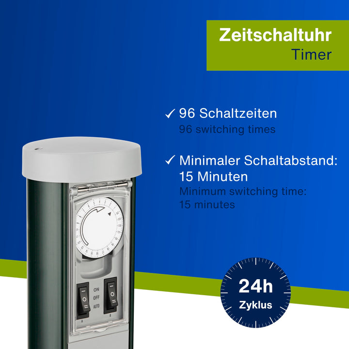 Gartensteckdosensäule 2-fach mit 24h-Zeitschaltuhr IP44 52cm - Bild 4