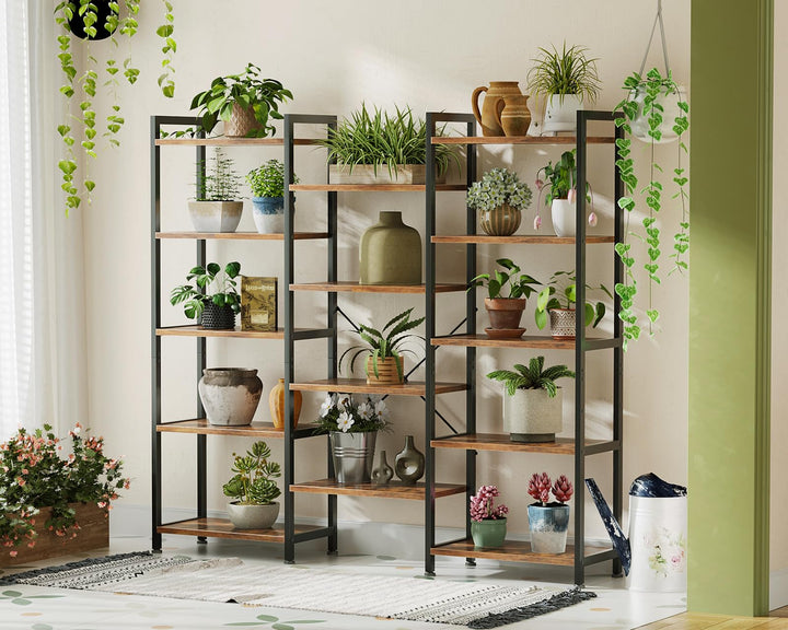 Bücherregal Industrie Stahl Spanplatte 5 Ebenen 145x126cm Braun