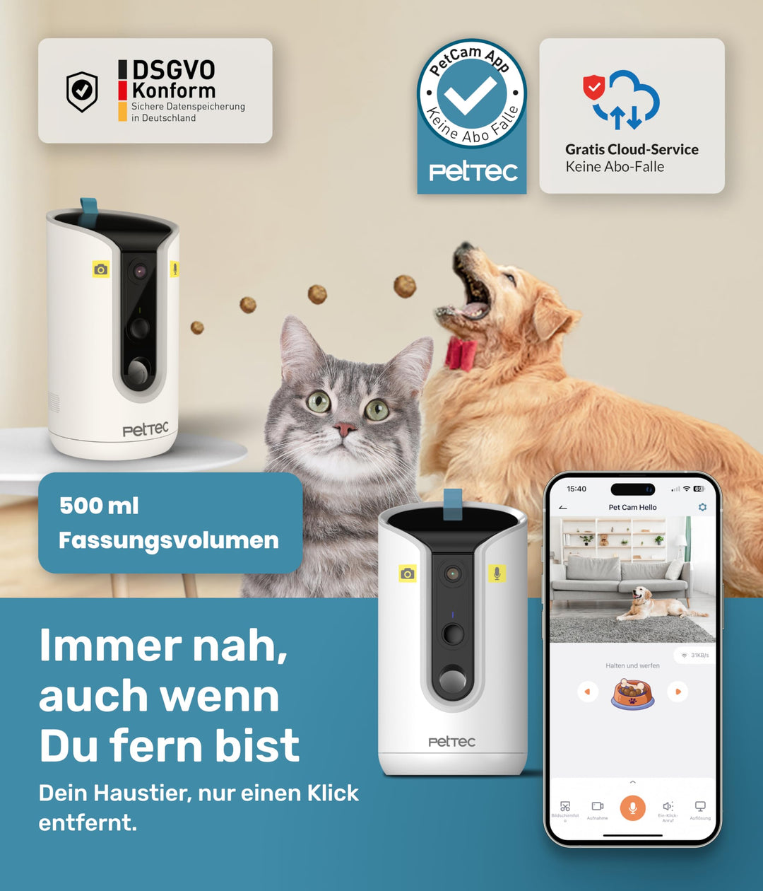 Haustierkamera 360° mit Futterspender und Leckerliauswurf App-gesteuert - Bild 2