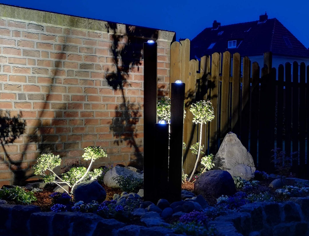 Gartenbrunnen Cortenstahl 3 Säulen LED 65/95/125 cm Wasserspiel - Bild 5
