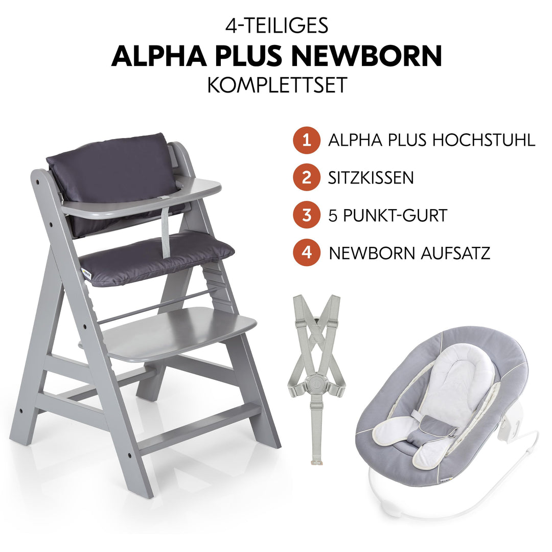 Hochstuhl Holz 4-in-1 Set mit Babywippe und Neugeborenenaufsatz - Bild 2
