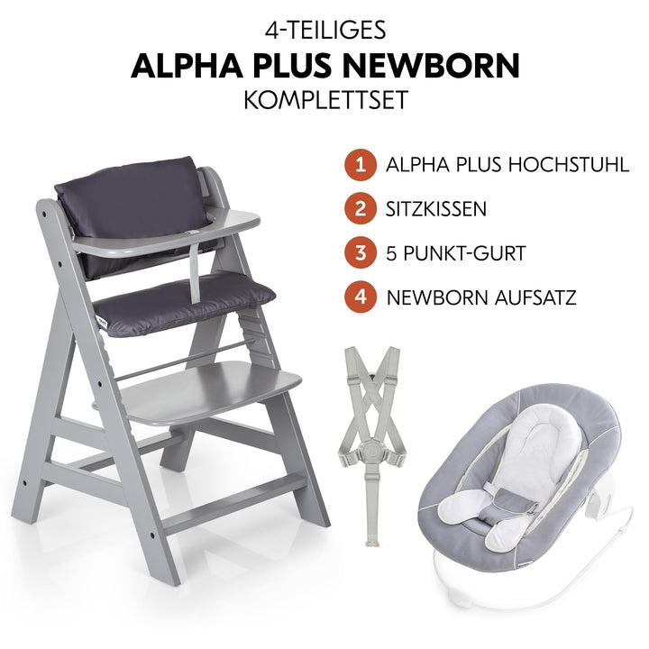 Hochstuhl Holz 4-in-1 Set mit Babywippe und Neugeborenenaufsatz - Bild 2