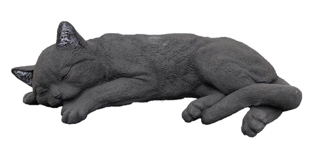 Katzenfigur schlafend Steinguss schwarz frostfest 38 cm Gartendeko