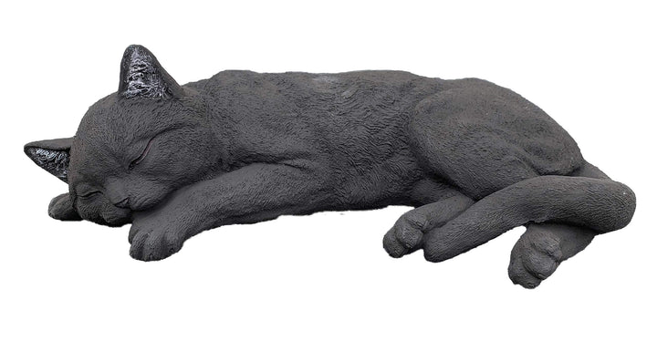 Katzenfigur schlafend Steinguss schwarz frostfest 38 cm Gartendeko