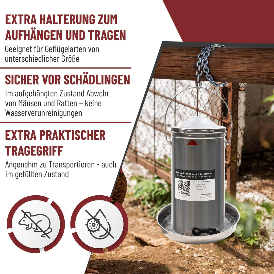 Hühnertränke Edelstahl 4L von oben befüllbar rostfrei - Bild 7