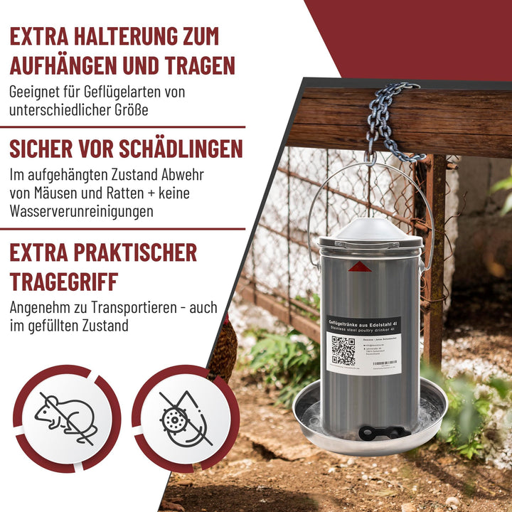 Hühnertränke Edelstahl 4L von oben befüllbar rostfrei - Bild 7