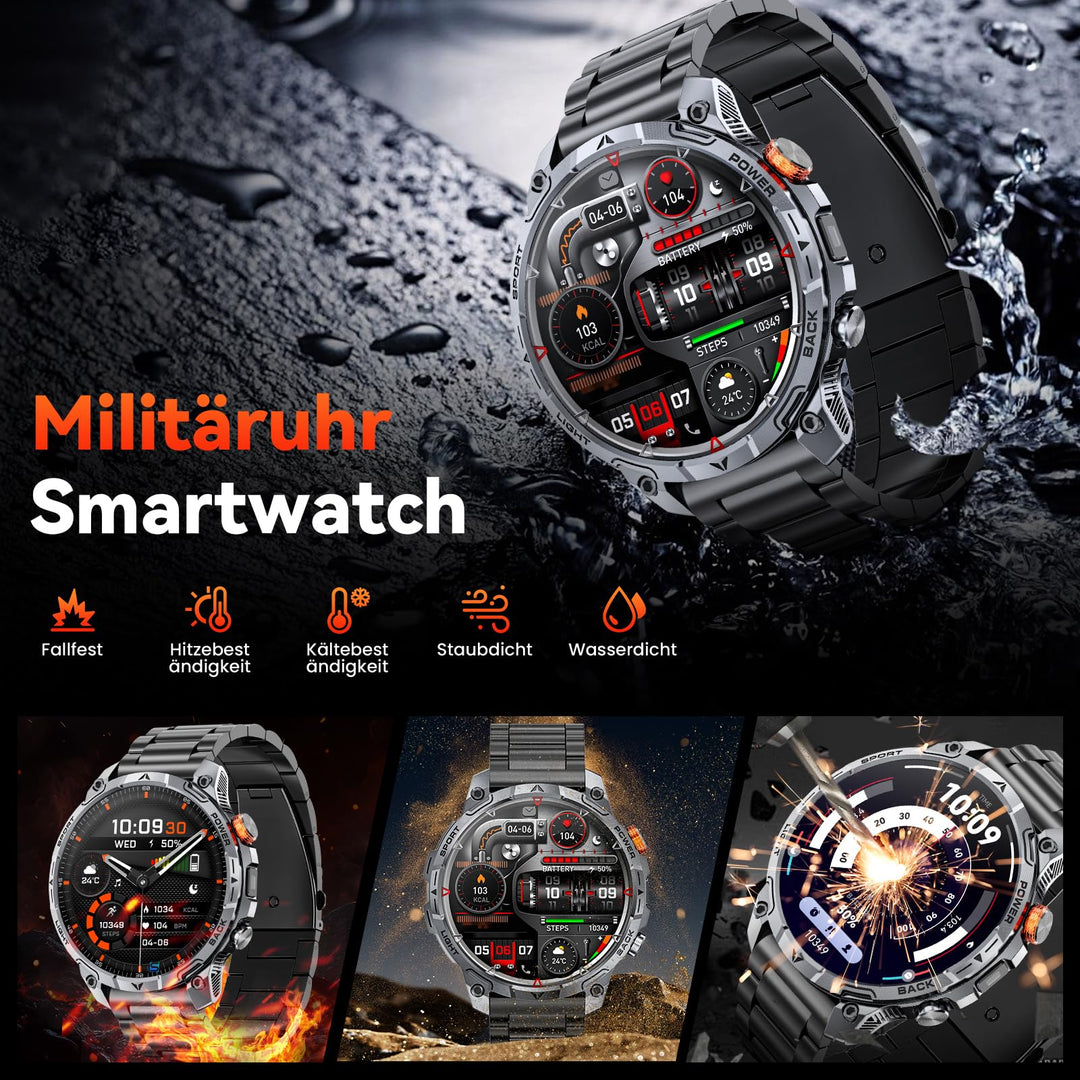 Smartwatch Herren Outdoor 1000-mAh-Akku IP68 mit LED-Taschenlampe - Bild 4