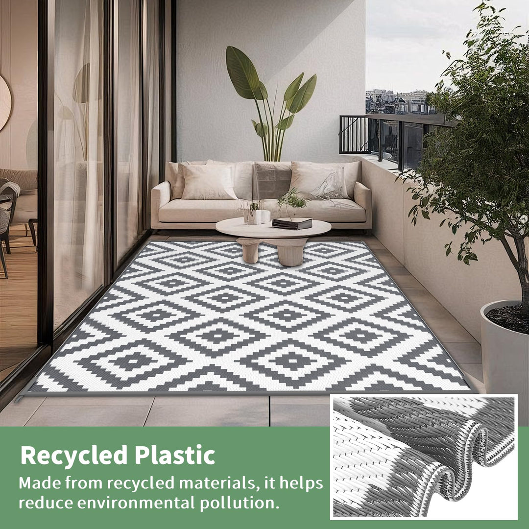 Outdoor Teppich wendbar wetterfest 180x270 cm Polypropylen Grau/Weiss - Bild 7
