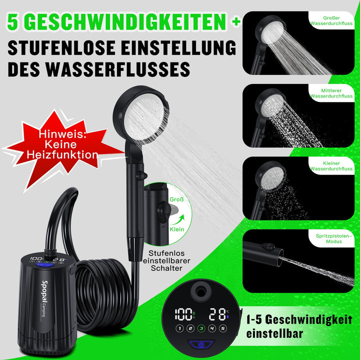Campingdusche mit Pumpe 10000mAh IPX8 5-stufig tragbar - Bild 3