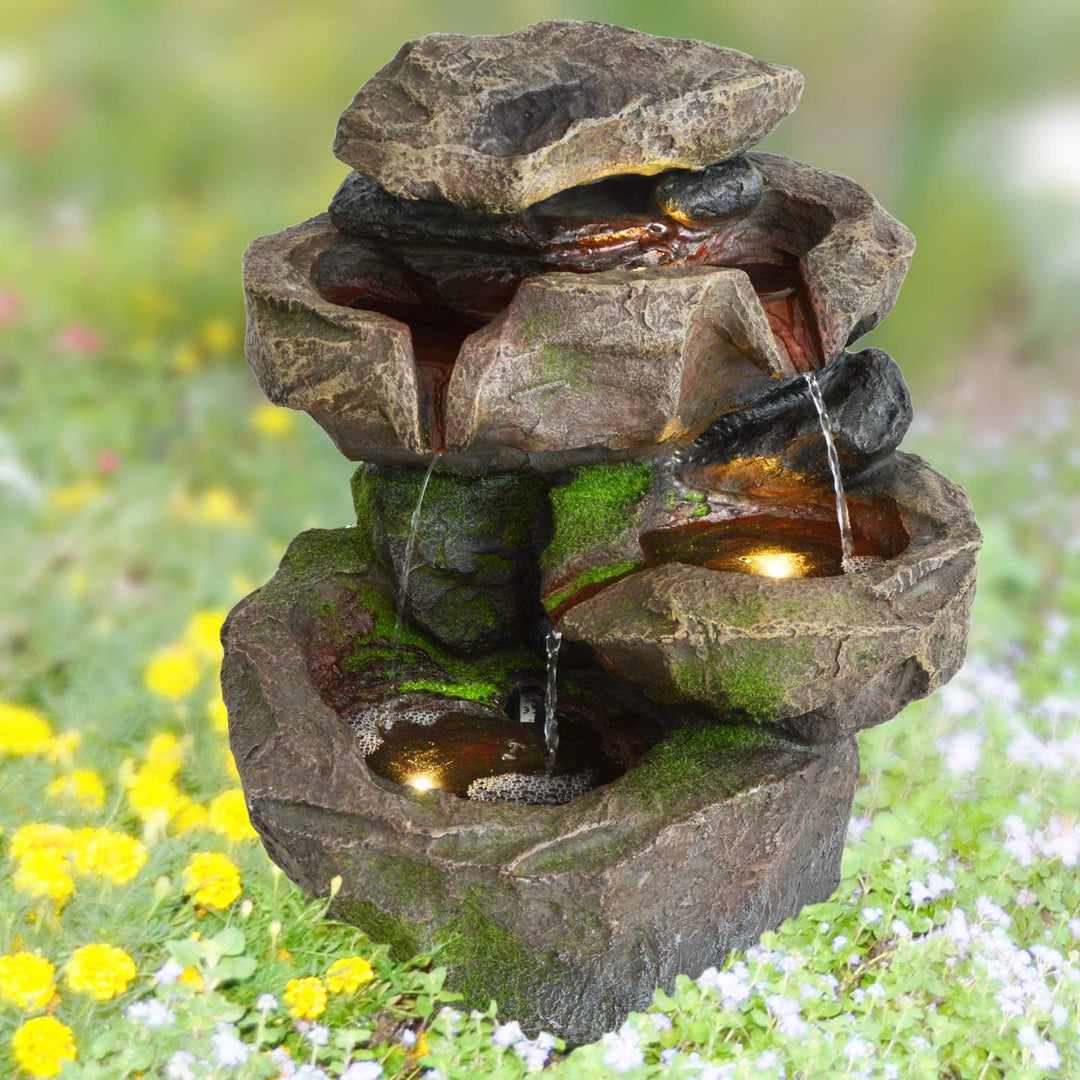 Kaskadenbrunnen Schwarzwald Polyresin 35x30x39.5cm mit LED-Licht