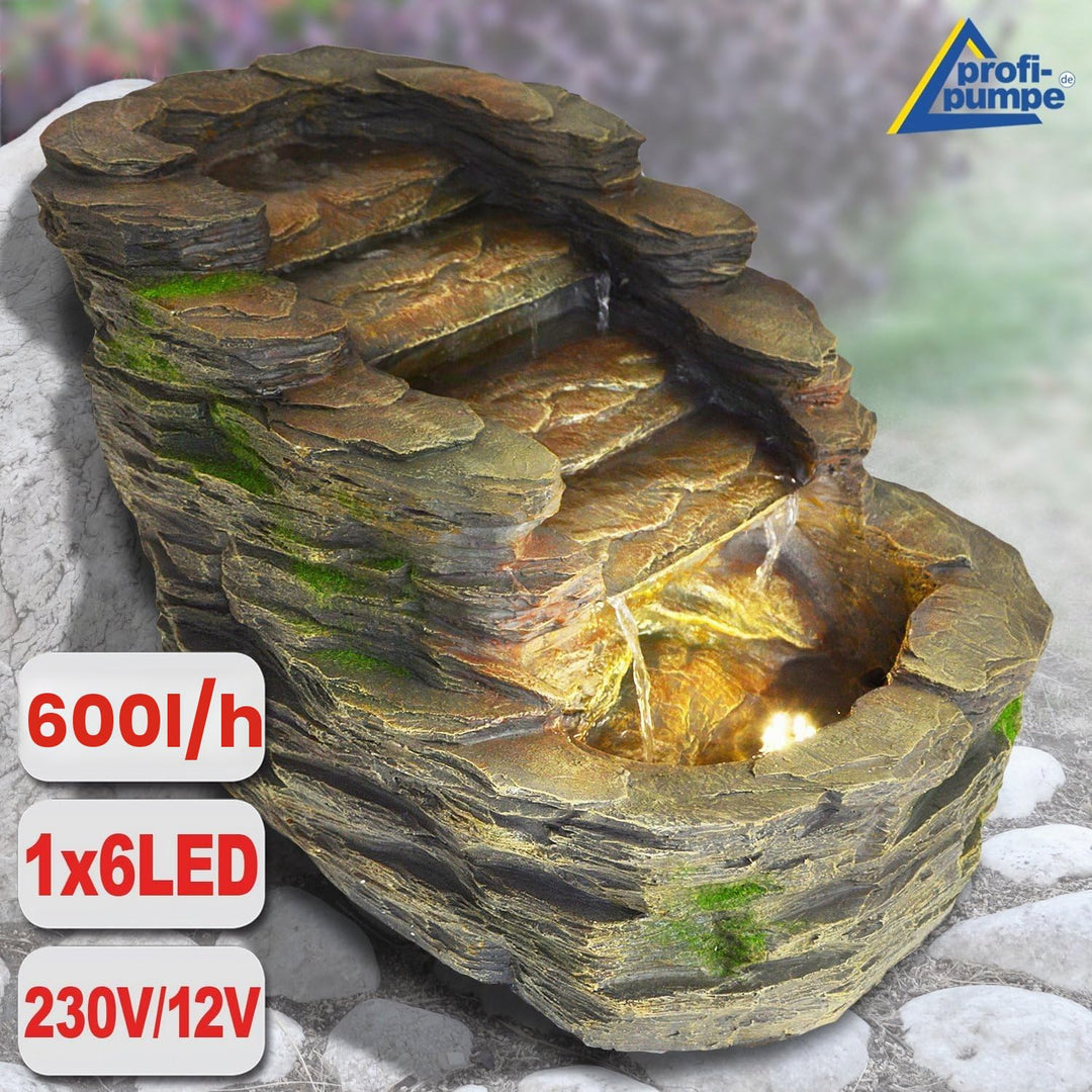 Gartenbrunnen Stein-Kaskade Polyresin mit LED Indoor &amp; Outdoor 58x42x37cm - Bild 7