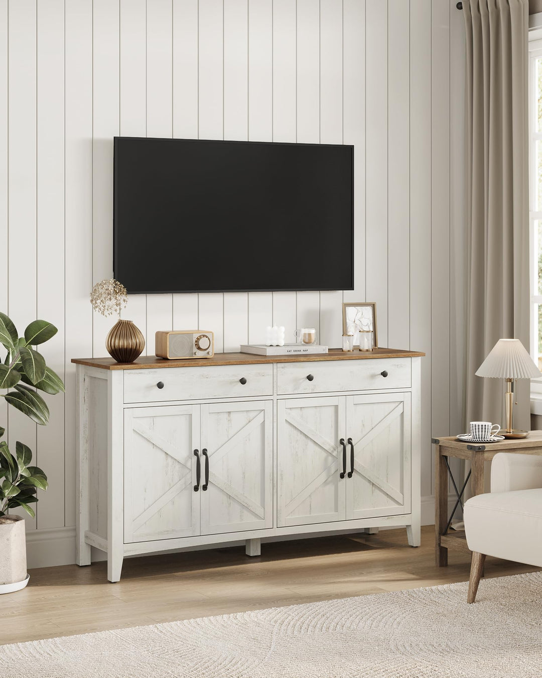 Sideboard mit 2 Türen und Schubladen Vintageweiß Honigbraun 140 cm - Bild 5