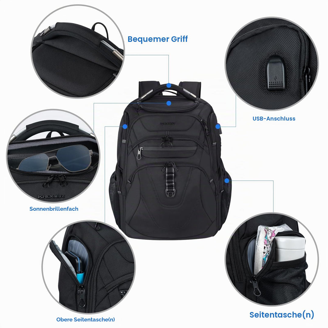 Laptop Rucksack 18.4 Zoll wasserabweisend mit USB &amp; RFID-Schutz - Bild 4