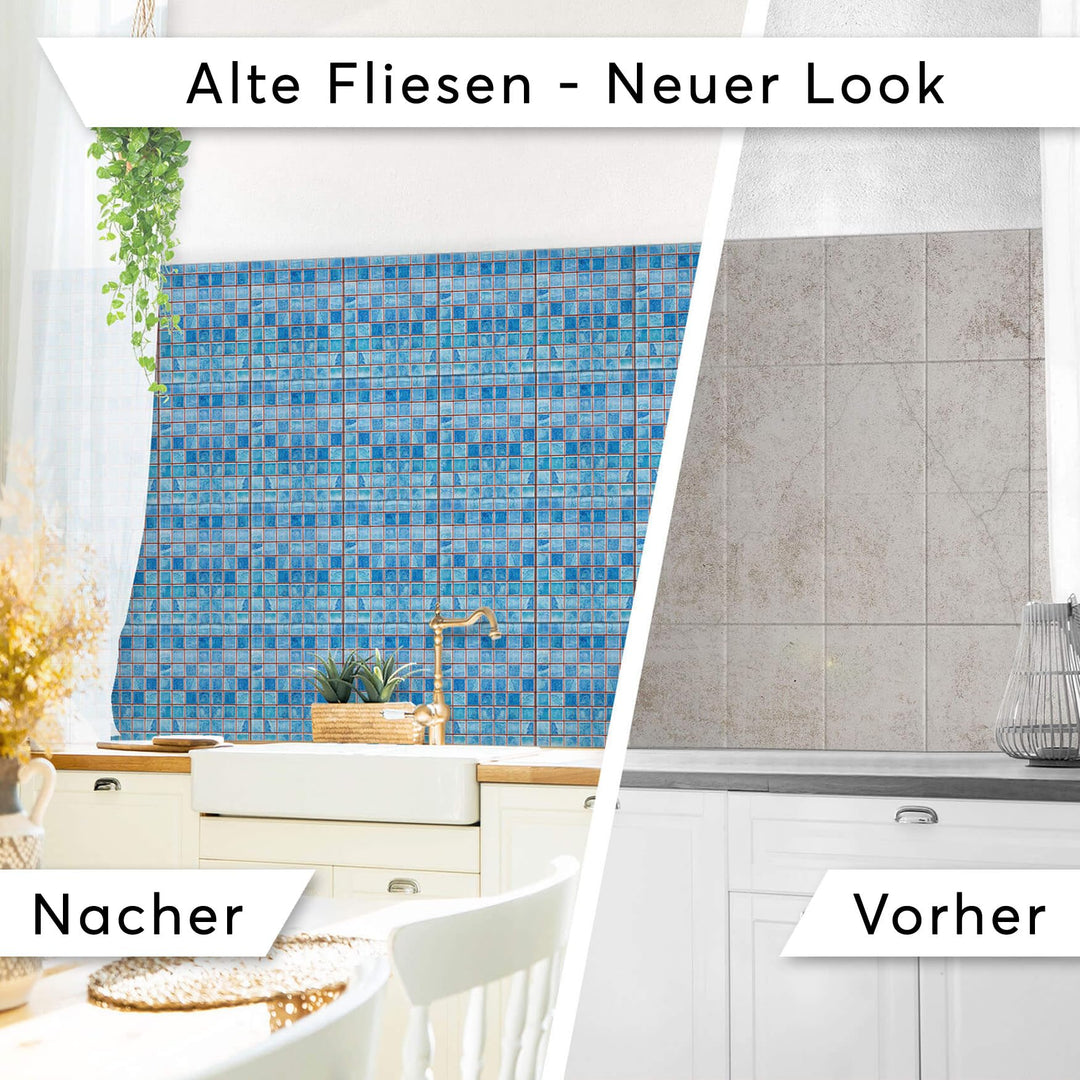 Fliesensticker Mosaik Blau Vinyl selbstklebend 20x25 cm 48er-Set - Bild 3