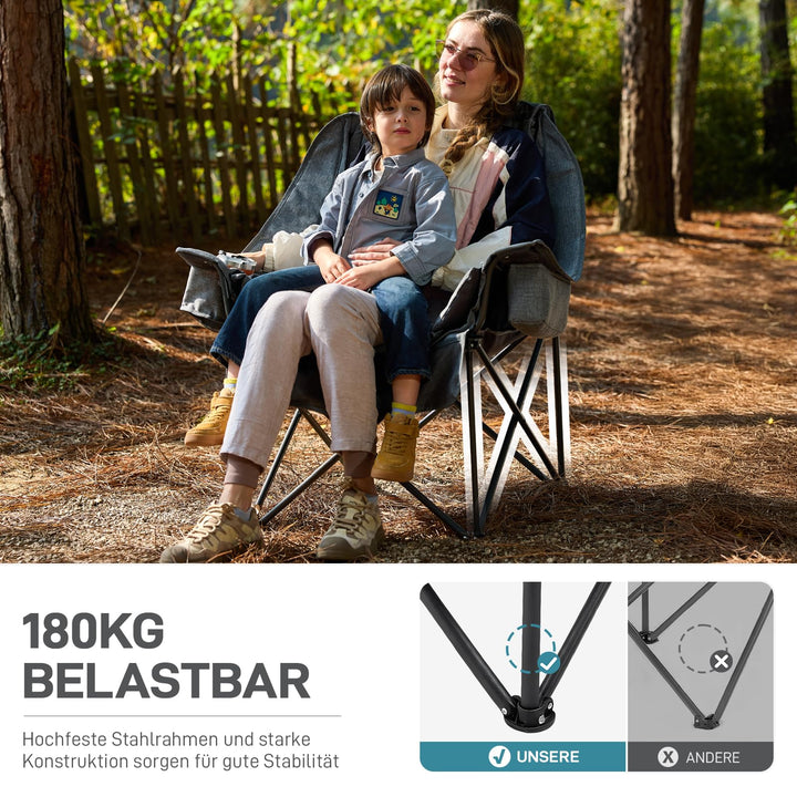 Campingstuhl Faltbar 2-in-1 mit 6cm Polsterung 180kg XXL grau - Bild 4