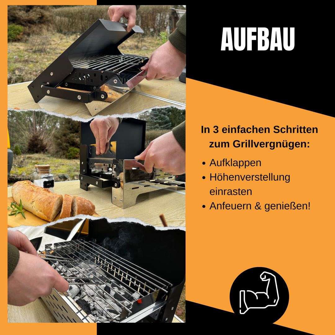 Klappgrill Holzkohle höhenverstellbar mit Zangen &amp; Tasche - Bild 2