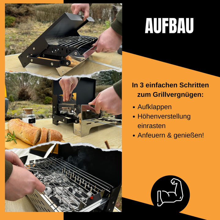 Klappgrill Holzkohle höhenverstellbar mit Zangen &amp; Tasche - Bild 2
