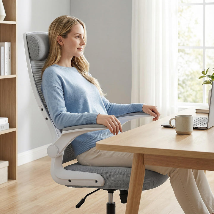 Bürostuhl Ergonomisch EN 1335 mit klappbaren Armlehnen Grau