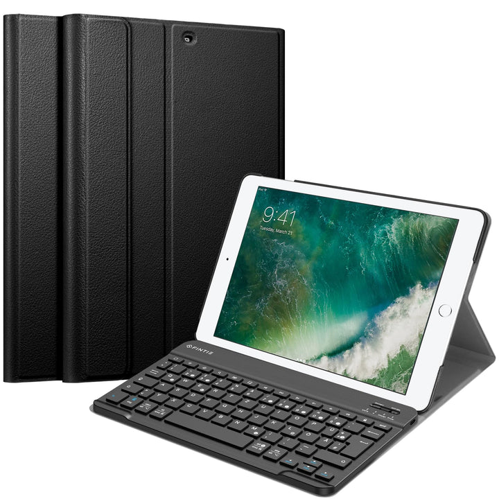 iPad Air 1 &amp; 2 Hülle mit Bluetooth-Tastatur abnehmbar Schwarz
