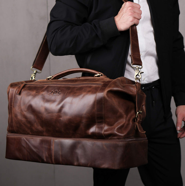 Reisetasche Leder XL mit Schuhfach Braun-Cognac Weekender Herren - Bild 3