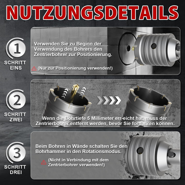Bohrkronen-Set Hartmetall 7 Grössen SDS Plus &amp; Max für Beton Mauerwerk - Bild 8