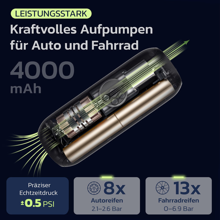 Akku-Luftpumpe 10,3 Bar LCD-Display für Auto, Fahrrad &amp; Motorrad - Bild 4