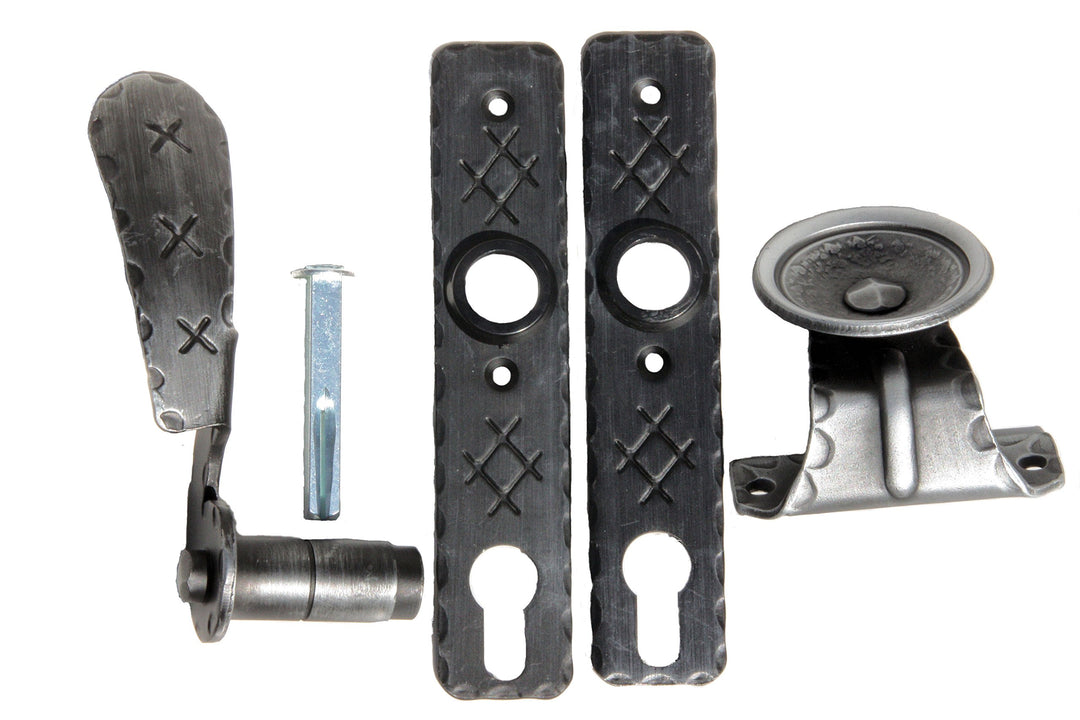 Drückergarnitur Schmiedeeisen Gartentür antik schwarz, links, 72mm PZ - Bild 4