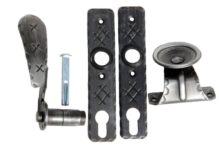 Drückergarnitur Schmiedeeisen Gartentür antik schwarz, links, 72mm PZ - Bild 4