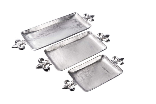 Serviertablett Aluminium Silber mit Lilien-Dekor 48x22x5 cm
