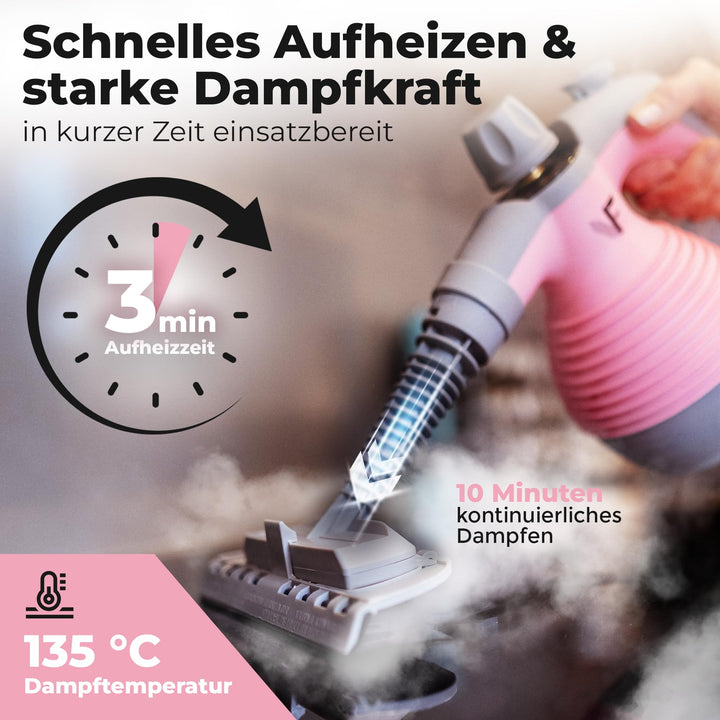 Handdampfreiniger Rosa 350ml Tank mit Dampfregulierung &amp; Aufsätzen - Bild 4