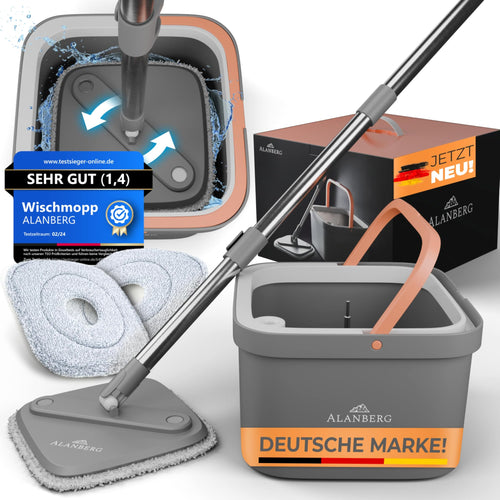 Wischmopp Set mit 2-Kammer-Eimer Schleudermechanismus Hartboden