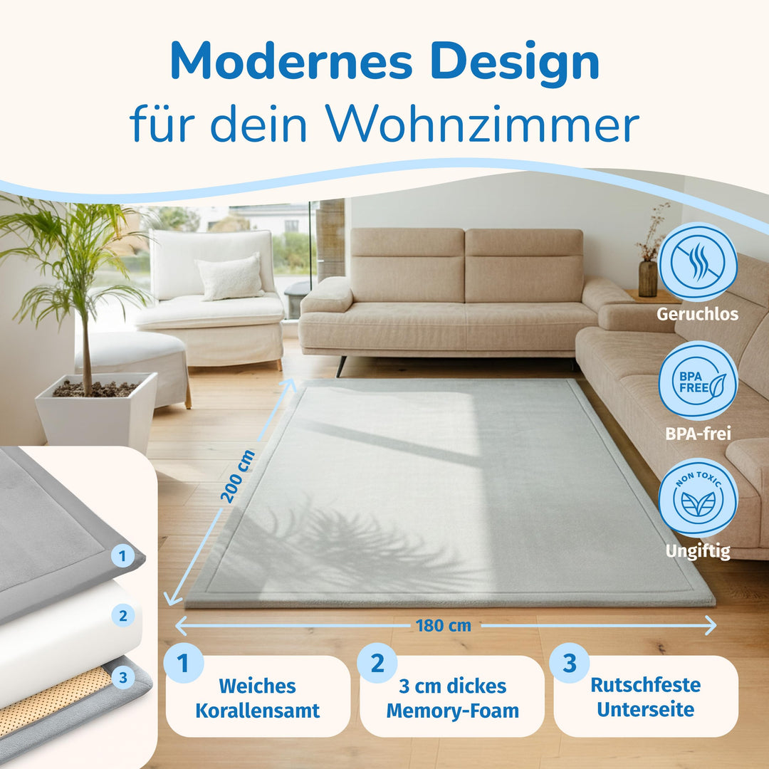 Krabbelmatte Baby Schaumstoff 180x200cm 3cm Dick Rutschfest Grau - Bild 5